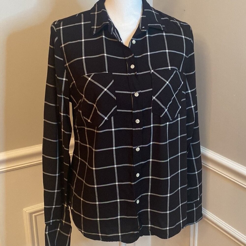 Black and white flannel button up size medium Plaid